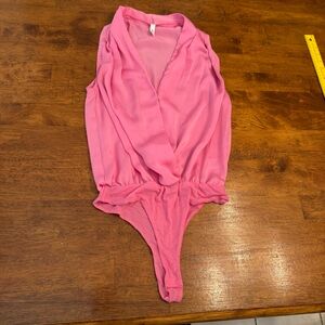glam Pink Sleeveless Surplice One-Piece Bodysuit size small
